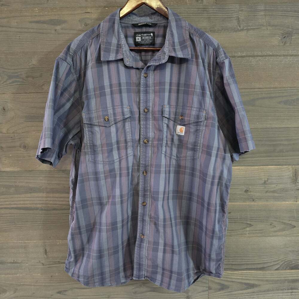 Carhartt Rugged Flex Plaid Shirt Mens XL Relaxed Fit Blue Gray Purple Utility